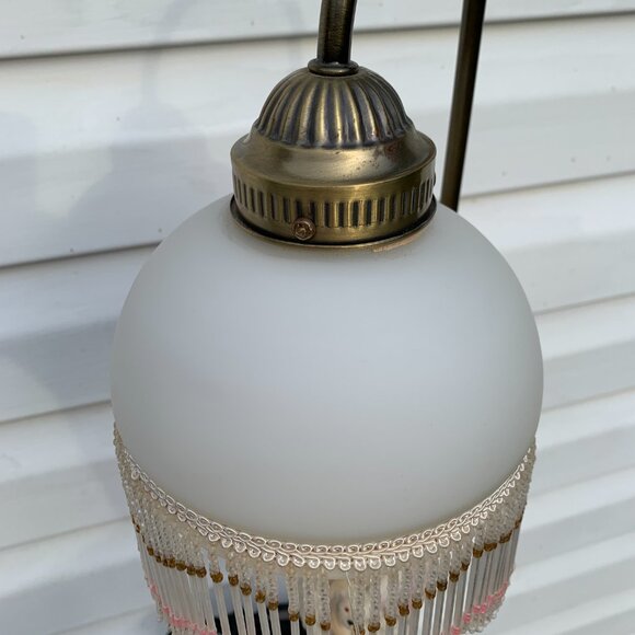 The CROSA Collection Table Lamp Lady with White Dog Beaded Shade Art Deco Style - Picture 6 of 13